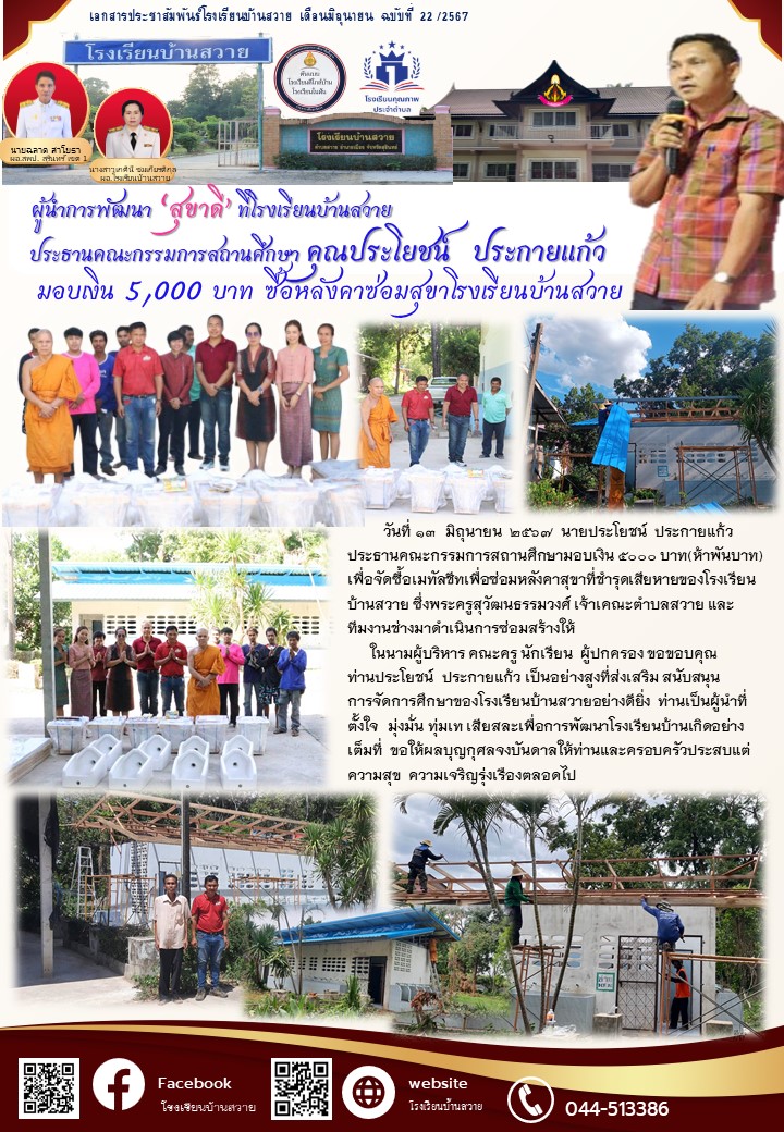 คุณประโยชน์ มอบเงินซื้อหลังคา